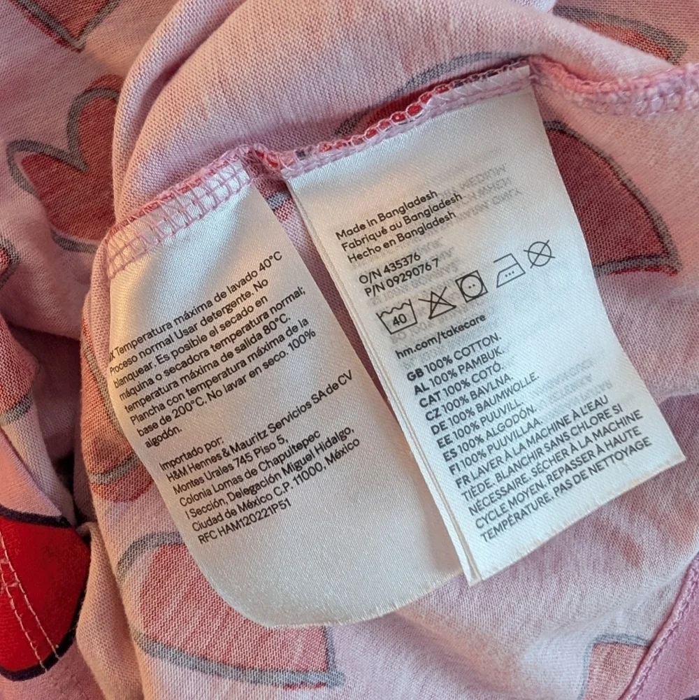 H&M Pink Girls Dress with Red Heart Pattern Casual Cotton Size 4-6